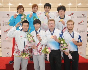 Doubles medalists, Korea 2 (Bronze), Finland 1 (Bronze), Japan 2 (Silver), Korea 3 (Gold)