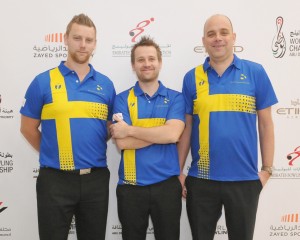 Joachim Karlsson, Robert Andersson and Martin Paulsson of Sweden finishing second Doubles squad 2 to take up third overall