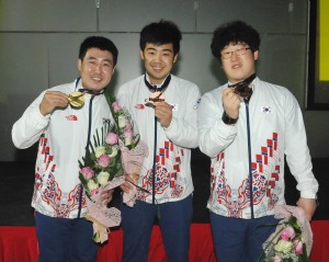 Korea's Kang Hee Won, Park Jong Woo and Choi Bok Eum dominating the Masters by winning the gold and two bronze medals